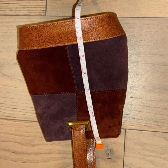 Salvatore Ferragamo Brown Patchwork Shoulder Bag Gancini suede *rare* - Picture 11 of 14